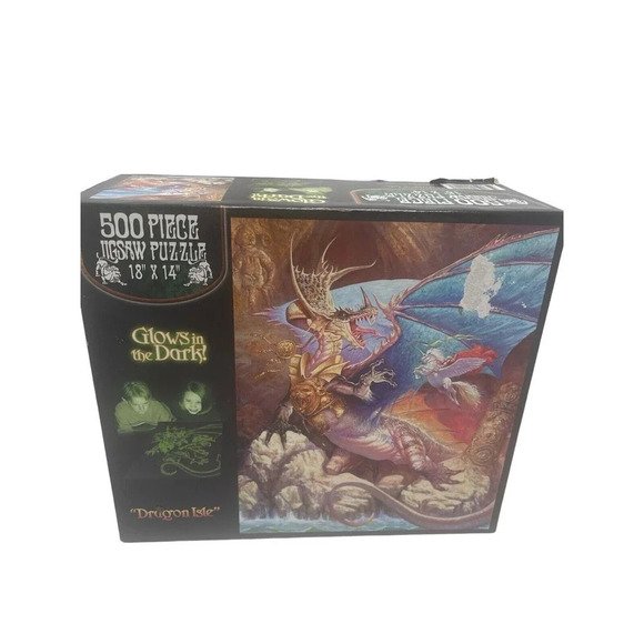 Fantasy Glow Dragon Isle 500 pc Jigsaw Puzzle (Glows In The Dark) Complete - Picture 1 of 16